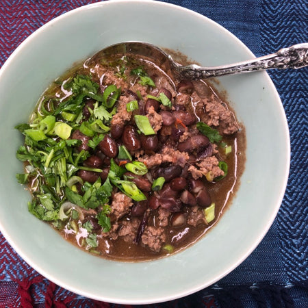 Tomato, Ginger, Garlic Beef and Bean Chili